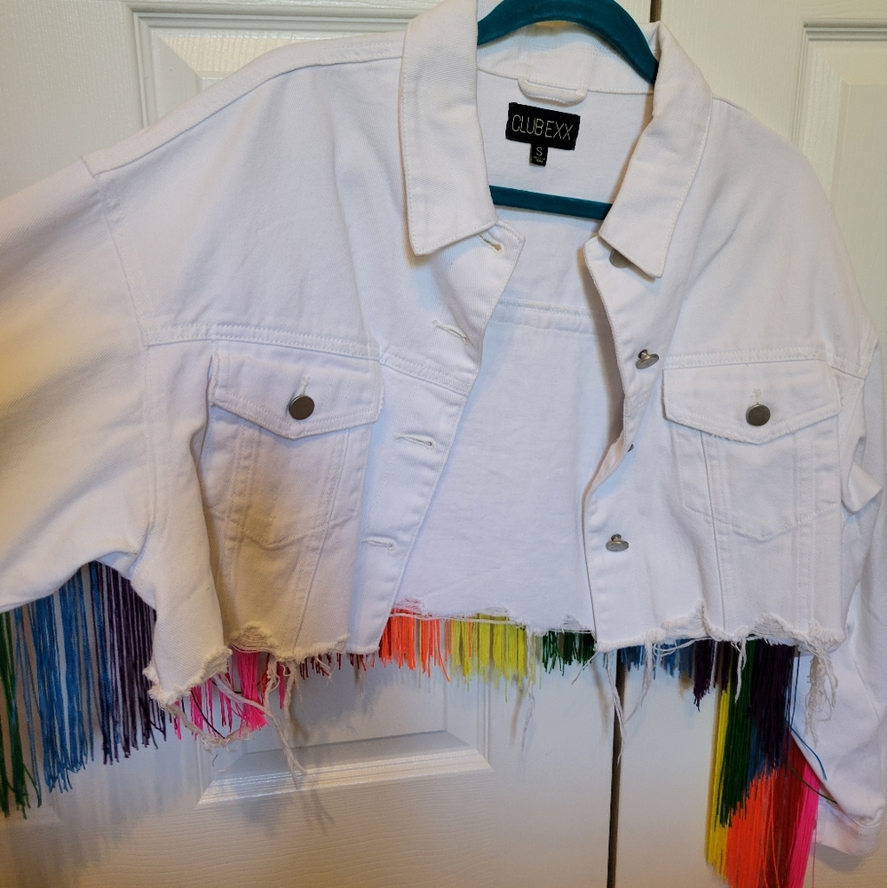 White Jacket with Rainbow Fringe